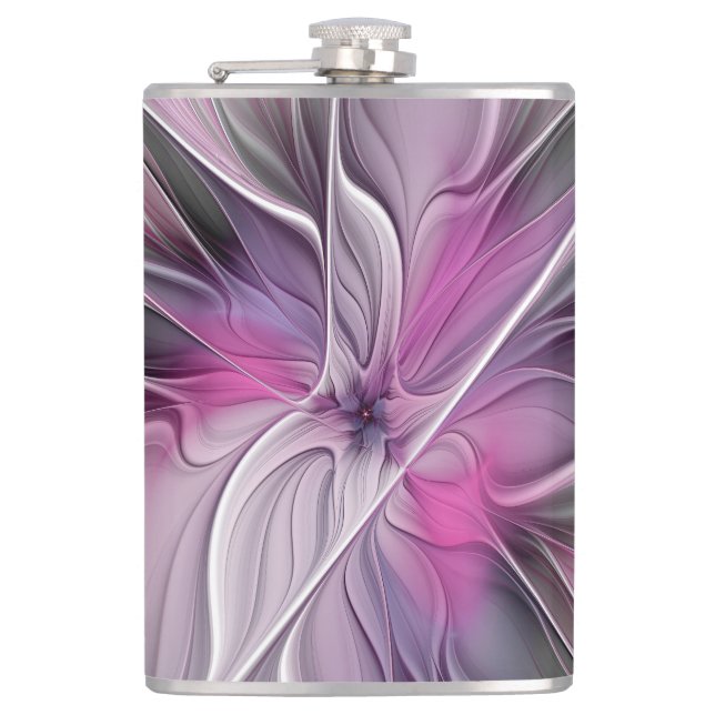 Cantil Floral Fractal Moderno Abstrato Flor Rosa Cinza (Frente)