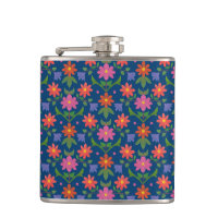 Flores Chic Rangoli Bolinhas no Blue Hip Flask