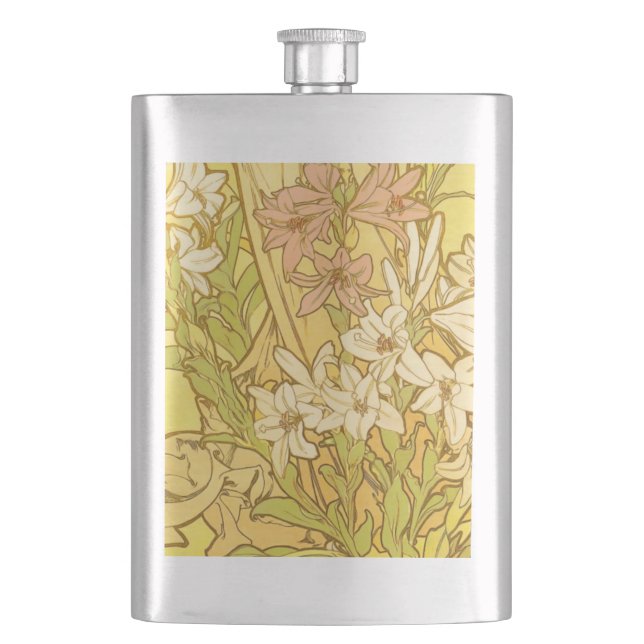 Cantil Flores de lírio Art Nouveau de Alfonse Mucha (Frente)