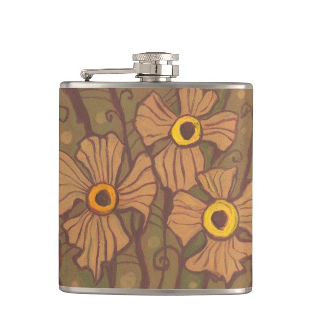 Cantil Flores de olhos amarelos, arte floral, marrom oliv (Frente)
