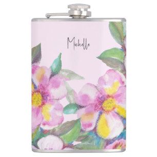 Cantil Flores de Pêssego Artísticas Aquarela Personalizad
