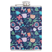 Flores espumantes e borboletas exóticas