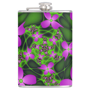 Cantil Flores Fractais Abstratas Modernas Rosa Verde Neon