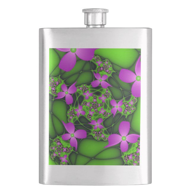 Cantil Flores Fractais Verdes Rosa-Rosa-Abstrato modernas (Frente)