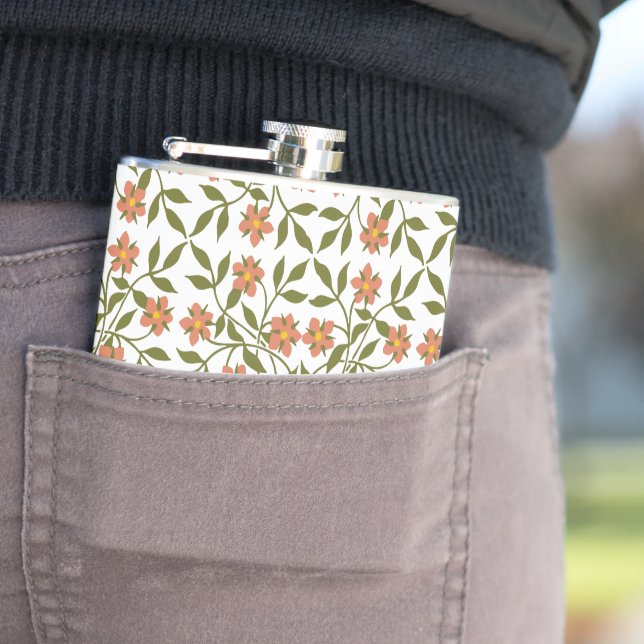 Cantil Flores Laranja, Padrão Floral, Verde, Boho (In Situ)