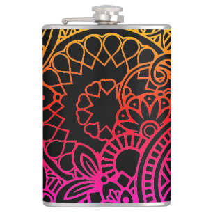 Cantil Flores Laranja Roxo e Fundo Preto