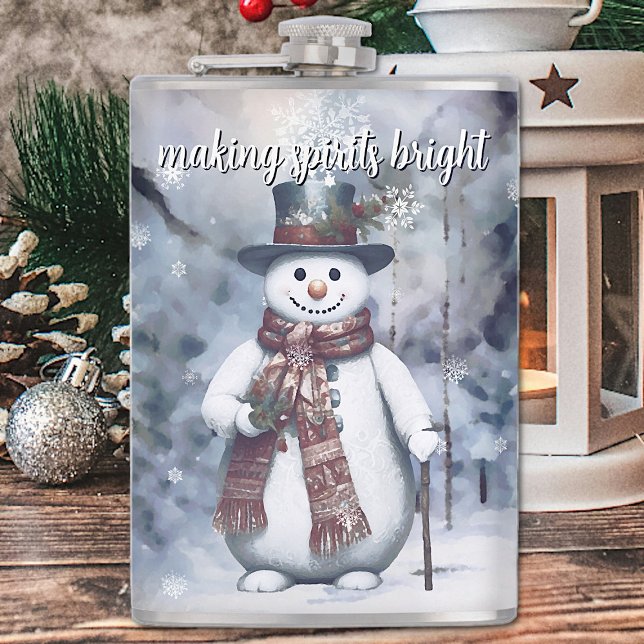 Cantil Floresta de inverno da Aquarela de Snowman (Charming Snowman Watercolor Winter Forest Flask)