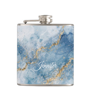 Cantil Fluxo Abstrato Brilhante Azul Elegante Dourado
