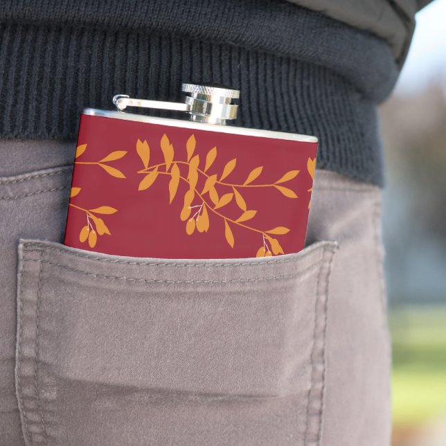 Cantil Folhas do ramo da silhueta laranja em vermelho (In Situ)