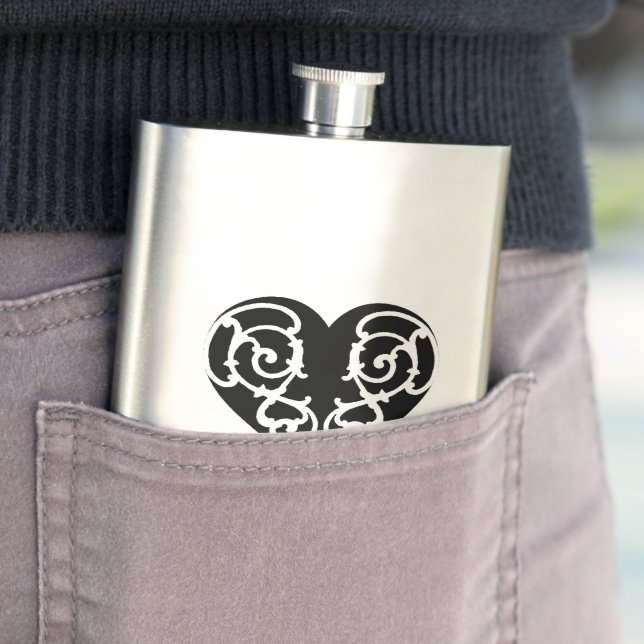 Cantil Frasco Clássico Coração de Filigrana Preto e Branc (In loco)