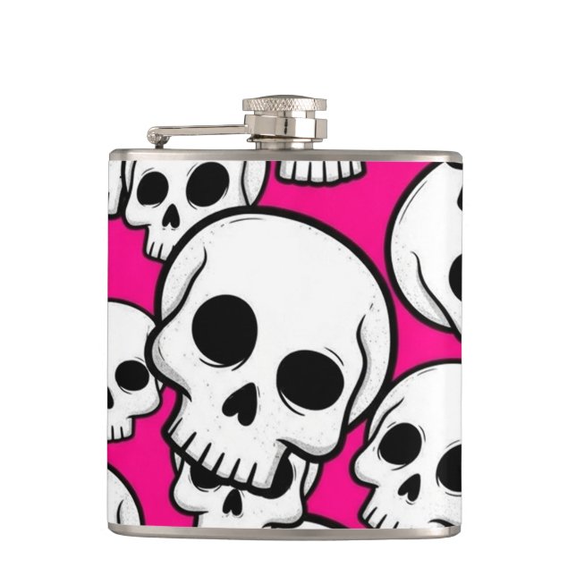 Cantil Frasco com padrão de caveira rosa (Frente)