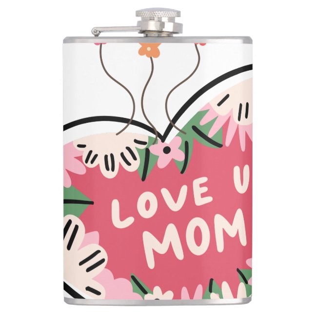 Cantil frasco Coração Floral "Amo Você, Mamãe" (Frente)