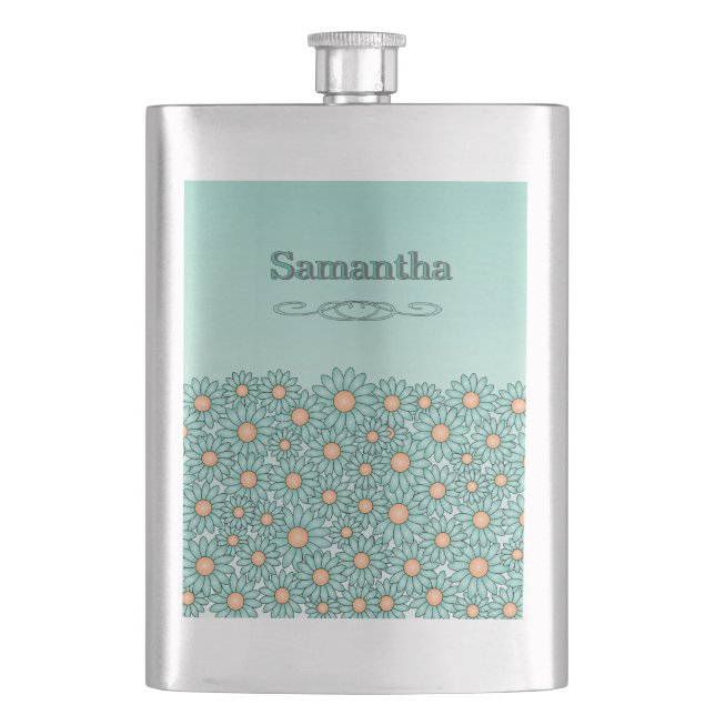Cantil Frasco de Aço Inoxidable Flor de Teal (Frente)