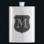 Cantil Frasco de aço inoxidável monograma personalizado<br><div class="desc">Frasco de aço inoxidável monograma personalizado. Legal ideia de presente de aniversário de bebendo para homens. Faça um para pai,  marido,  tio,  irmão,  avô etc. Carta inicial personalizável. Manly shield emblem design</div>