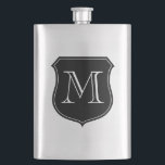 Cantil Frasco de aço inoxidável monograma personalizado<br><div class="desc">Frasco de aço inoxidável monograma personalizado. Legal ideia de presente de aniversário de bebendo para homens. Faça um para pai,  marido,  tio,  irmão,  avô etc. Carta inicial personalizável. Manly shield emblem design</div>