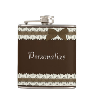 Cantil Frasco de arco de fita de rendas castanho personal