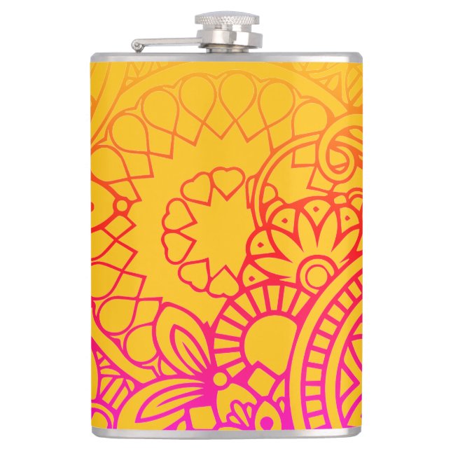 Cantil Frasco de Flores Roxas Laranja e Fundo Amarelo (Frente)