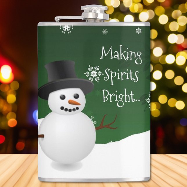 Cantil Frasco de Natal da Cena de Inverno Verde (Green Snowman Winter Scene Christmas Flask)