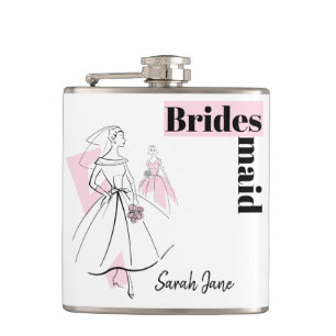 Cantil Frasco de Nome de Bridesmaid Cor-de-Rosa-Brie