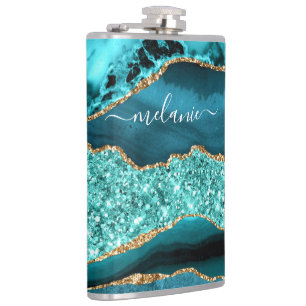 Cantil Frasco de Nome Personalizado de Turquoise Dourada