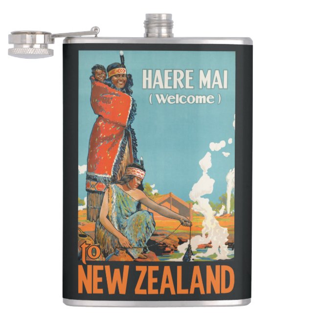 Cantil Frasco de viagens vintage neozelandês (Aberto)