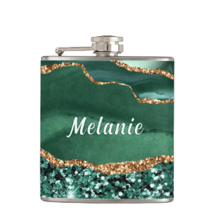 Cantil Frasco Dourado Verde Emerald com nome personalizad