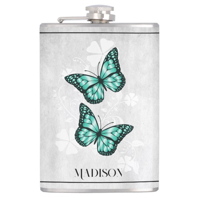 Cantil Frasco Floral de Borboleta Teal (Frente)