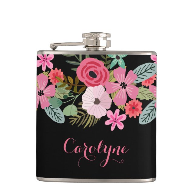 Cantil Frasco personalizado cor-de-rosa negro floral Adic (Frente)