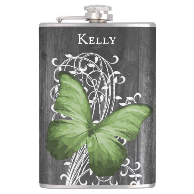 Cantil Frasco Personalizado de Borboleta Russa Verde (Frente)