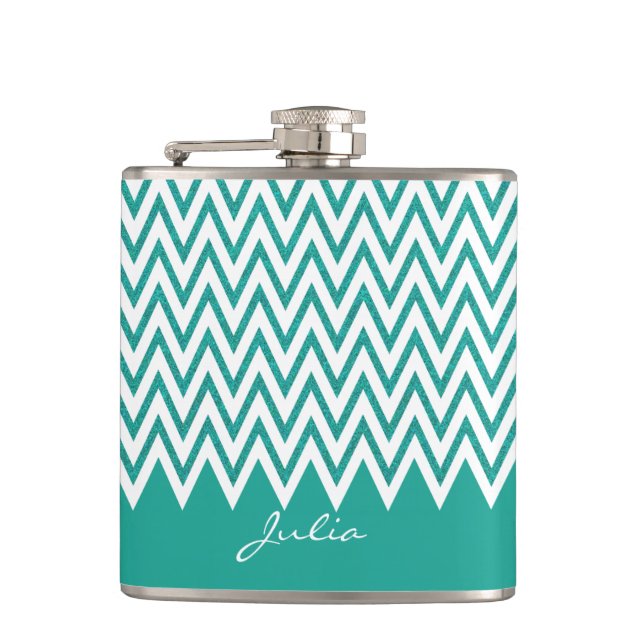 Cantil Frasco Personalizado de Chevron Teal Elegante (Frente)