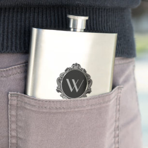 Cantil Frasco simples de monograma preto personalizado