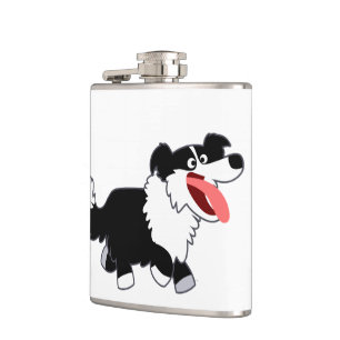 Cantil Frente de Cartoons Feliz e Bonita, Collie Flask