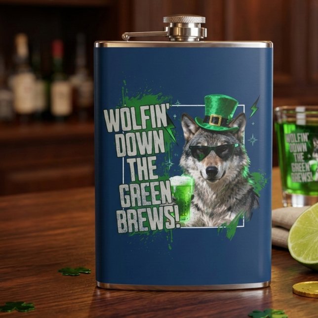 Cantil Funny Wolfin Down Green Brews St Patricks Day (Criador carregado)