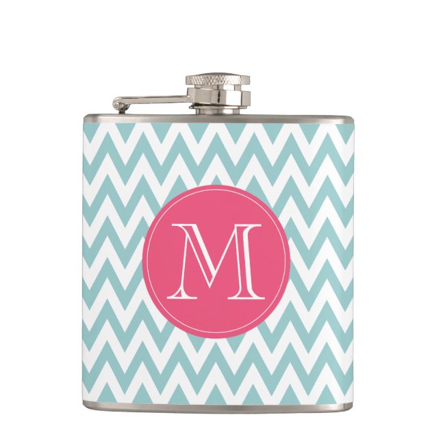 Cantil Garrafa azul e cor-de-rosa Monogrammed de Chevron (Frente)