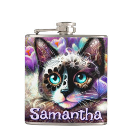 Cantil Gatinho Branco Siamês Gato Crocus Floral Personali