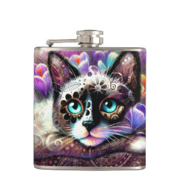 Cantil Gatinho Siamês Gato Crocus Floral Purple Teal Whit