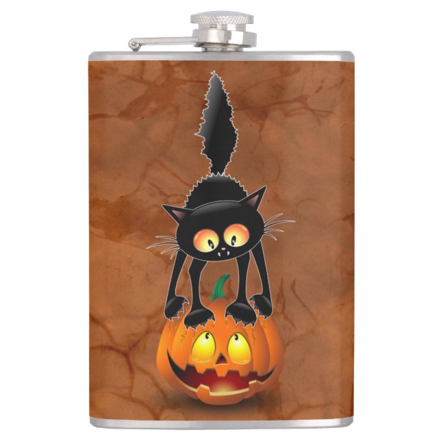 Cantil Gato Halloween Caricatura Assustada na Pumpkin (Frente)