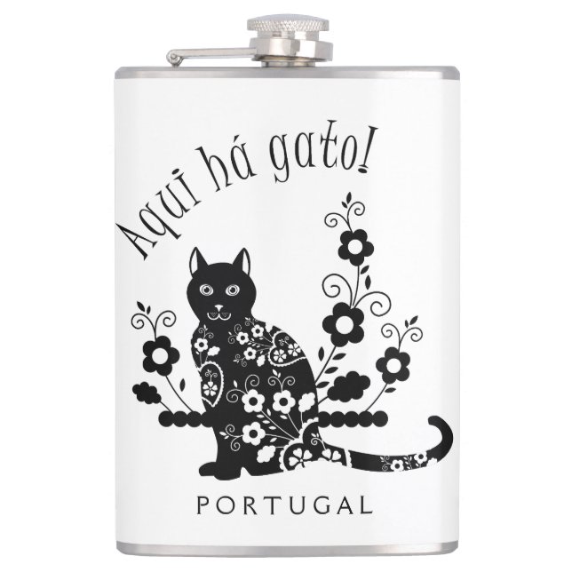 Cantil Gato negro com flores e expressão portuguesa (Frente)