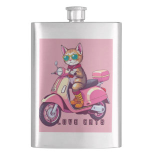 Cantil Gato rosa bonito com óculos e motocicleta