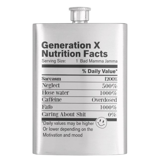Cantil Geração X | Fatos de Nutrição Sarcasmo Negligência (Frente)