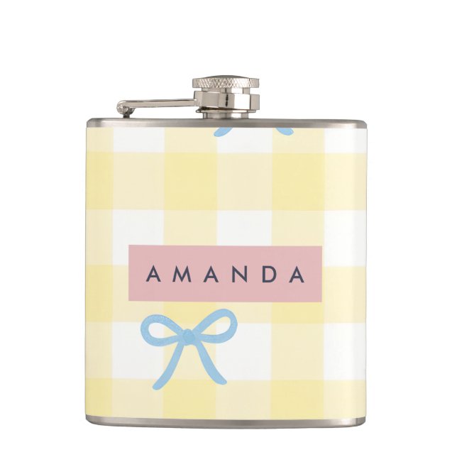 Cantil Ginga Amarela Personalizada e Laço Azul Pastel (Frente)