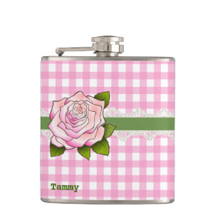 Cantil Gingham Rosa e Fláscara Personalizada de Rosa