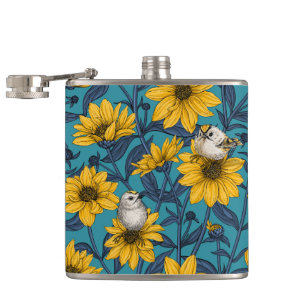 Cantil Girassóis selvagens e aves douradas/ amarelas