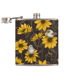 Cantil Girassóis selvagens e aves douradas/ amarelas