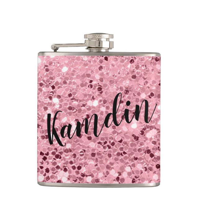 Cantil Glitter Dourado Rosa de Flask Personalizado (Frente)