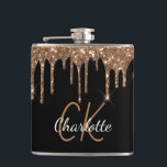 Cantil Glitter preto dourado goteja monograma faísca eleg<br><div class="desc">Um fundo preto clássico com brilho dourado sujo,  aparência de pingar tinta. Personalize e adicione um nome e iniciais de monograma. O nome é escrito com um script de estilo escrito à mão moderno de ouro. Letras brancas e ouros. Perfeito para aniversário,  chás de panela e festas de solteira!</div>