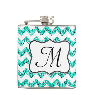 Cantil Glitter Teal Moderno - Monograma de Chevron Whiske