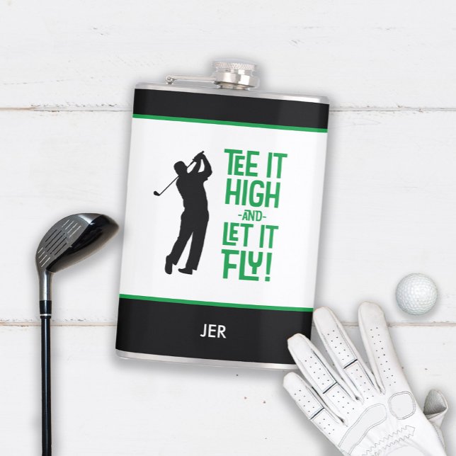 Cantil Golf Esportivo Bom Humor Tee Cita Verde Preto 8 oz (Golf Sports Cute Humor Tee Quote Black Green 8 oz Flask)