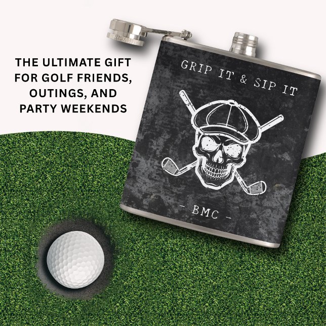 Cantil Golfe Humor Segure Bebendo Inicial Personalizadas  (Grip it, sip it—golf humor with edge.)
