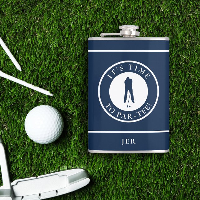 Cantil Golfe Par-Tee Monograma de Golfinho Engraçado Pret (Golf Par-Tee Funny Golfer Monogram Black For Him Flask)